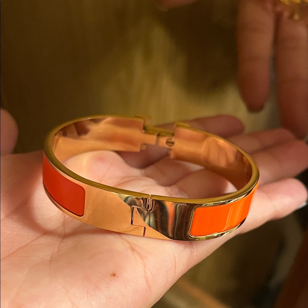 Orange and Gold Bracelet , earring and Necklace Set letter “H” NEW - Picture 3 of 4